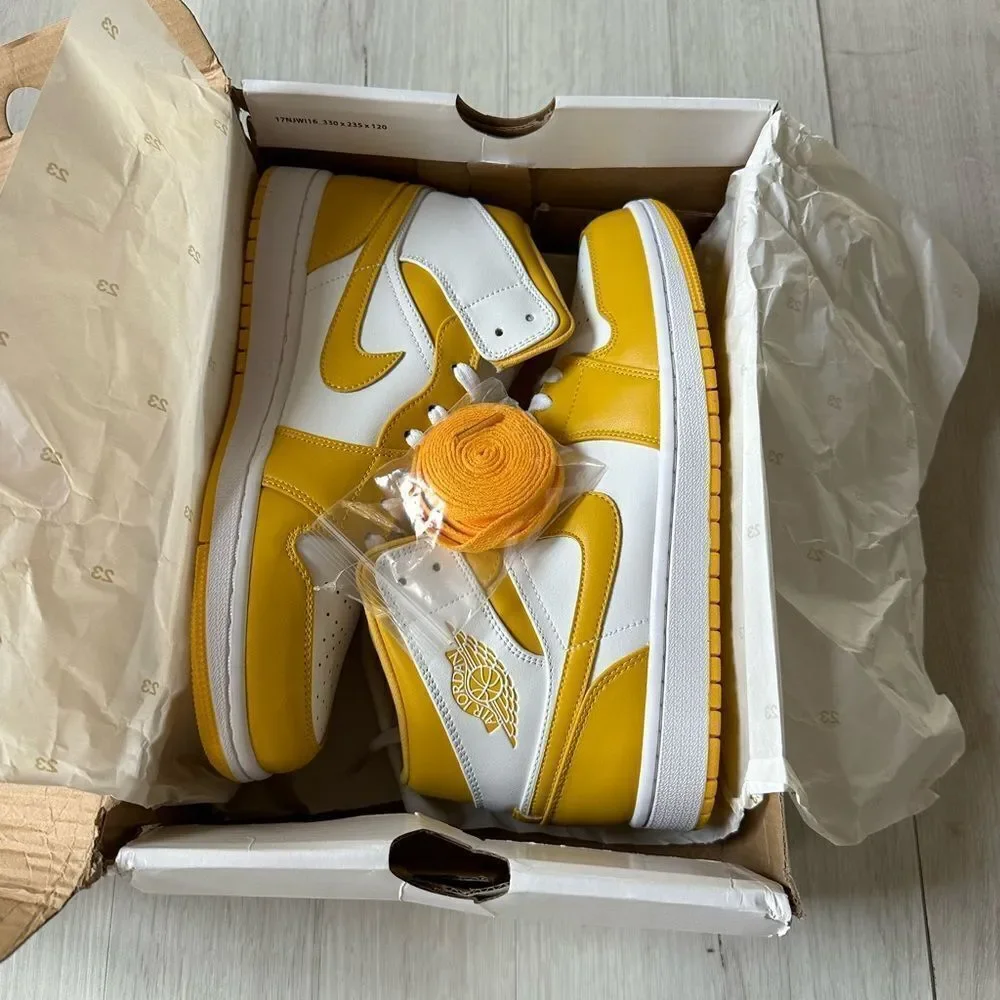 Air‎ Jordan 1 Mid Pollen White Yellow Size 8 & 1/2 in yellow and white NWT